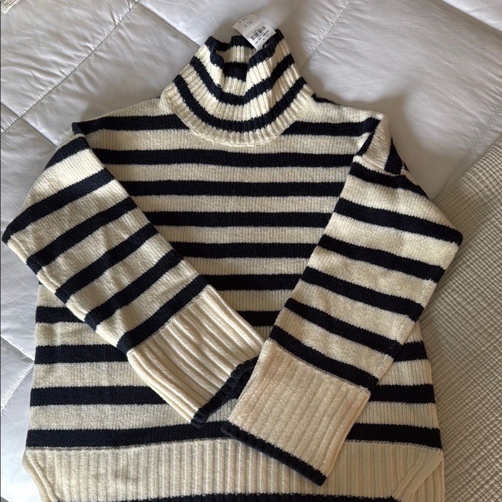Abercrombie Striped Turtleneck Sweater - Cream & navy